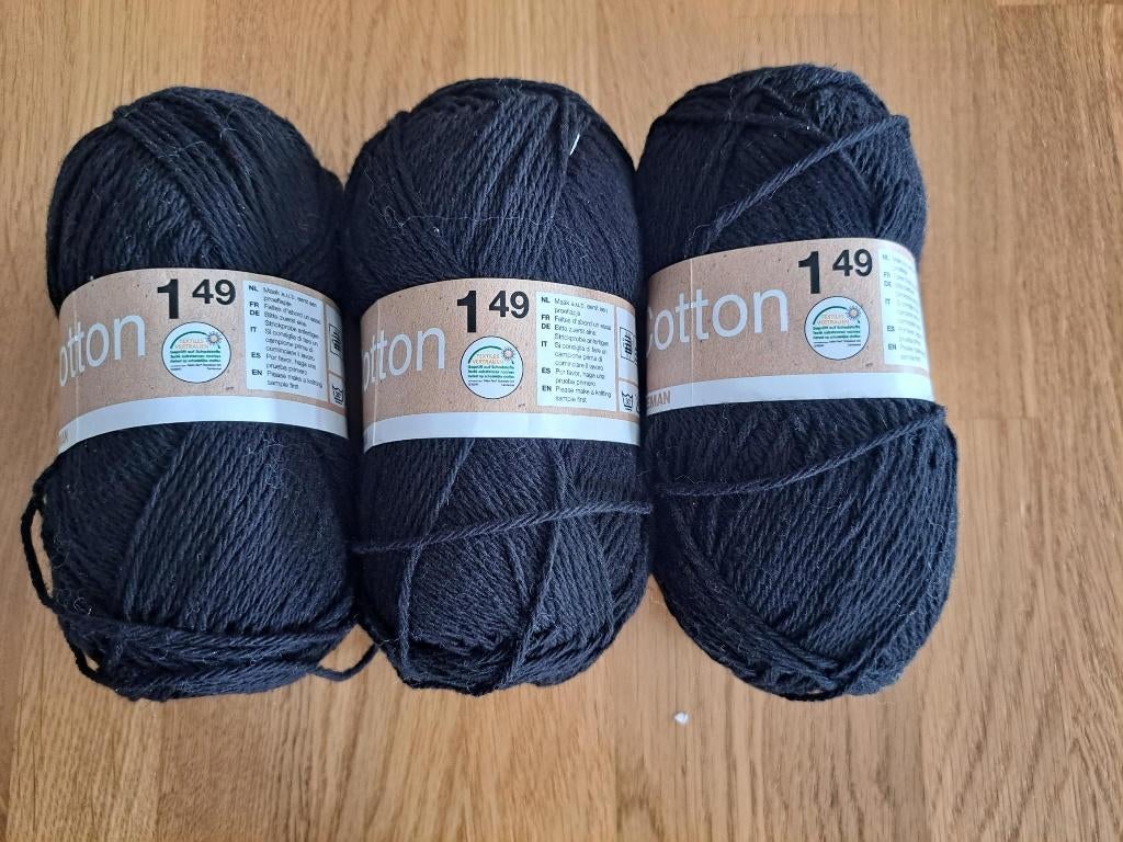 3 bollen katoen zwart - Zeeman - 100 gram, Ophalen of Verzenden, Nieuw, Breien of Haken, Wol of Garen