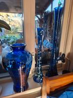 Set van 3 Kobaltblauwe Glazen Vazen met Verlichting, Antiek en Kunst, Ophalen