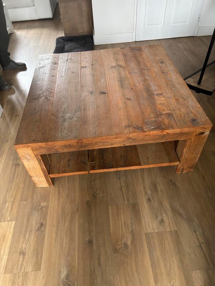 Houten salontafel van Douglashout met lade en, Huis en Inrichting, Tafels | Salontafels, Gebruikt, Minder dan 50 cm, 100 tot 150 cm