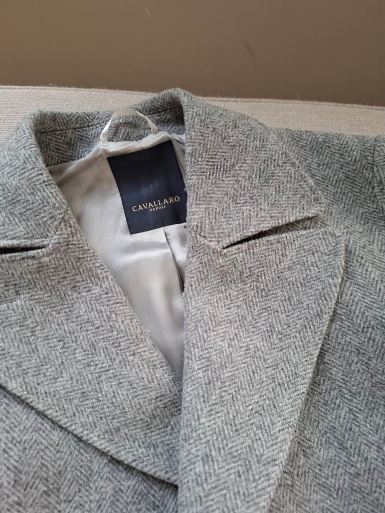 Cavallaro Napoli wollen jas - Grijs met visgraatmotief, Cavallaro Napoli, Ophalen of Verzenden, Zo goed als nieuw, Maat 34 (XS) of kleiner