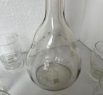 Antieke Karaf met ingeslepen bladmotief en 6 glaasjes, Ophalen of Verzenden