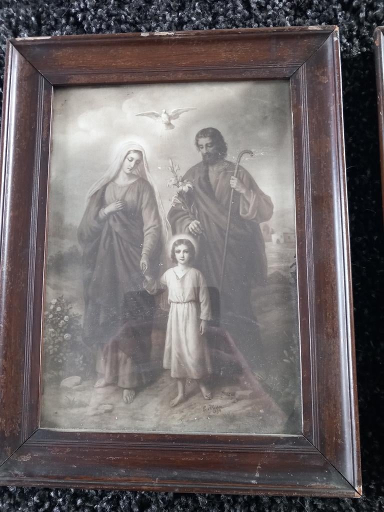 Antieke katholieke schilderijen, bidprenten groot, Antiek en Kunst, Antiek | Religie, Ophalen