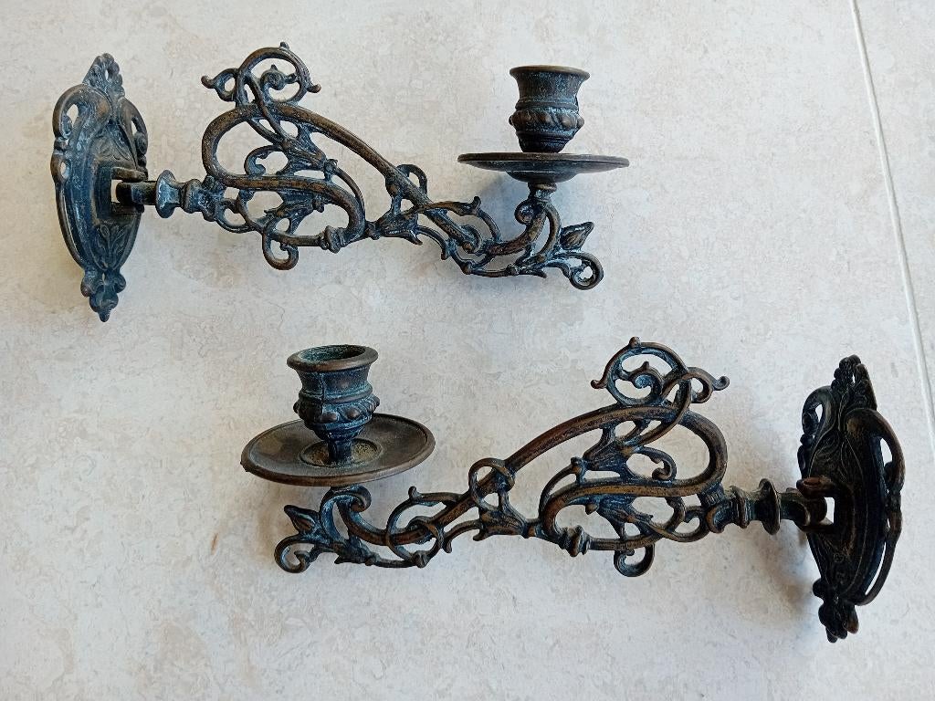 2x Pianokandelaar, wandkandelaar jugendstil, art nouvea., Ophalen of Verzenden, Koper of Brons