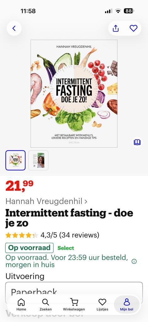 Intermittent Fasting - Doe je zo! Kookboek Hannah Vreugdenhi, Boeken, Hoofdgerechten, Ophalen of Verzenden, Zo goed als nieuw
