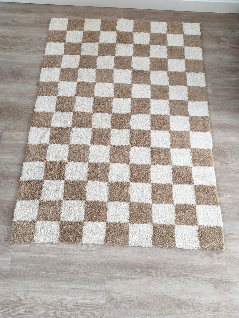 Tapijt beige/wit geblokt 175x125 cm, Ophalen