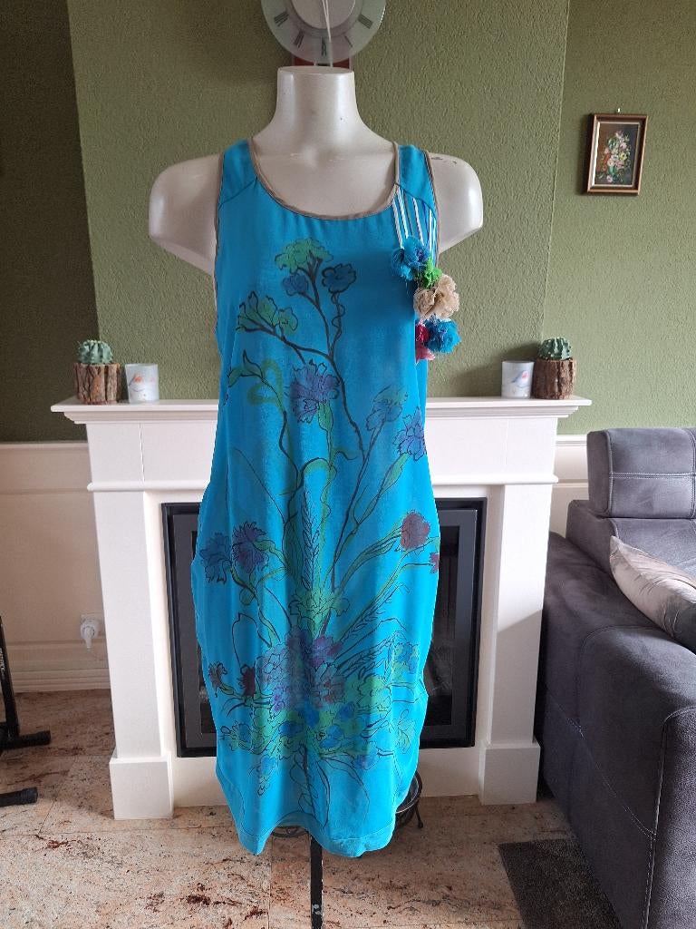 Twin-Set jurk tuniek blauw mt L met pom pommetjes, Twinset, Maat 42/44 (L), Gedragen, Boven de knie