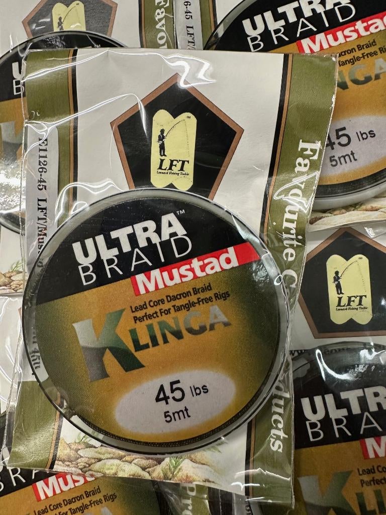 9x Mustad lead core dacron braid Klinga 45lbs 5m, Overige typen, Nieuw, Mustad, Ophalen of Verzenden