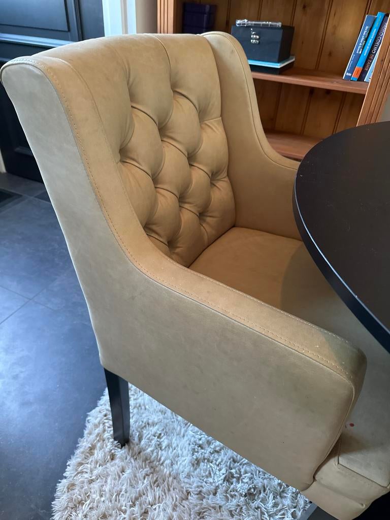 Set van 3 beige echt leren eetkamerstoelen, Gebruikt, Overige kleuren, Drie, Ophalen of Verzenden