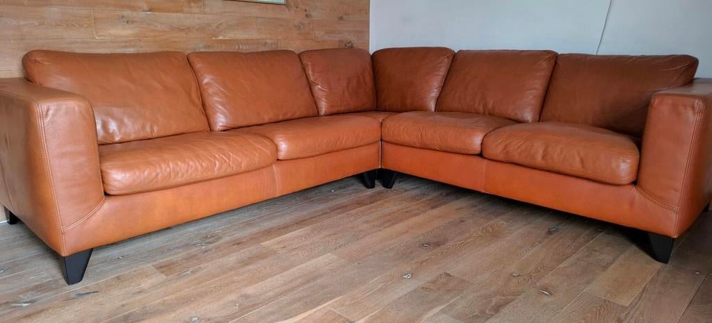 hoekbank leer, merk Machalke in cognac kleur., Huis en Inrichting, Banken | Bankstellen, Ophalen