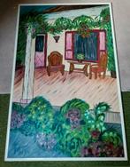 Veranda Schilderij,Kleurrijk,MTK,155x102 cm,patio,lijst, Antiek en Kunst, Ophalen