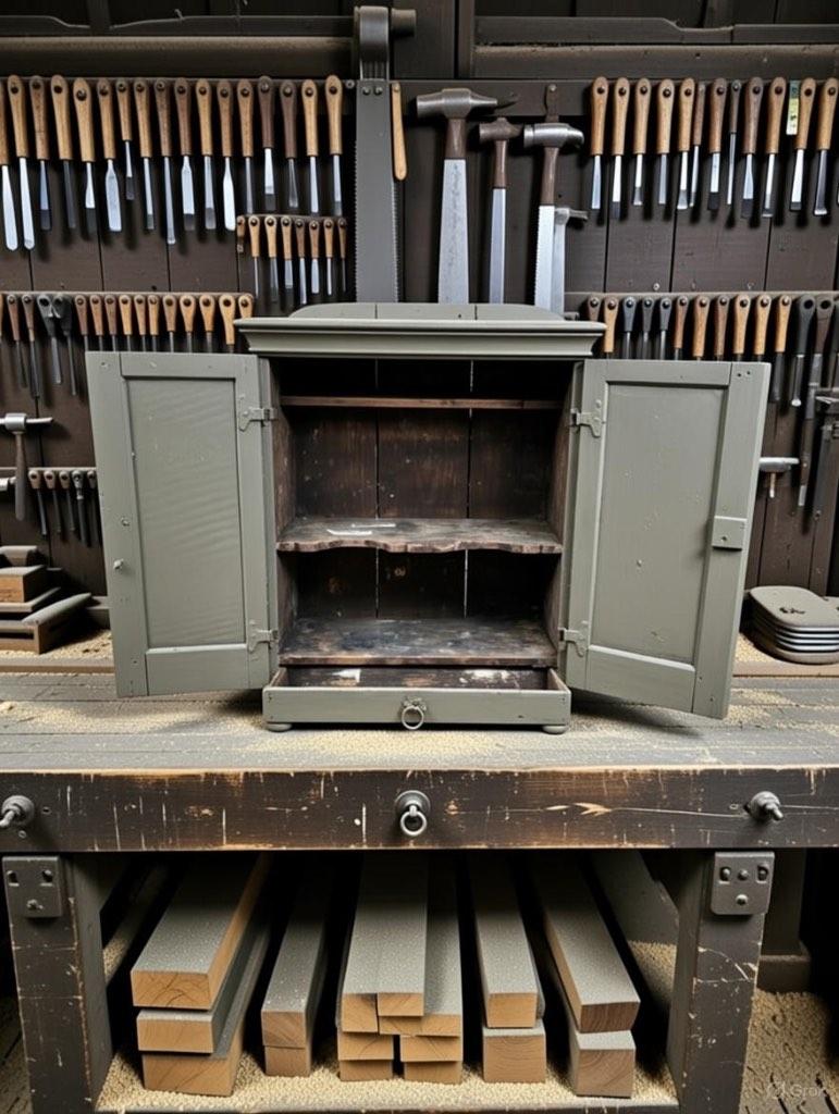 Oud gereedschap hangkastje brocante look, Ophalen of Verzenden