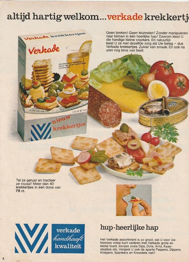 Retro reclame 1969 Verkade Zaandam krekkertjes hapjes, Verzamelen, Retro, Verzenden, Overige typen