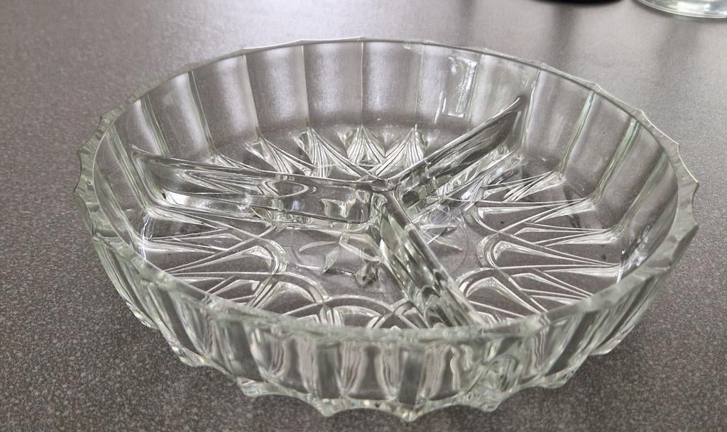 Glazen serveerschaal met 3 vakken, Ophalen of Verzenden