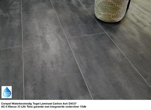 46,68m2 Waterbestendig Tegel Laminaat Carbon Ash 17pak =€595, Huis en Inrichting, Stoffering | Vloerbedekking, Nieuw, Laminaat