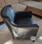 gratis af te halen: lederen fauteuil donkerbruin, Ophalen, Gebruikt, 50 tot 75 cm, Hout