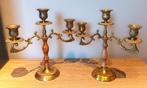 Set vintage kandelaars met 3 kaarshouders messing, Ophalen of Verzenden, Zo goed als nieuw, Kandelaar, 25 tot 50 cm