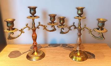 Set vintage kandelaars met 3 kaarshouders messing beschikbaar voor biedingen