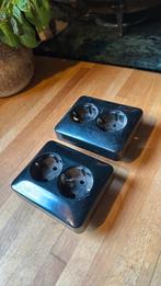 Bakeliet zwart wandcontactdoos inbouw 2x, Ophalen of Verzenden, Gebruikt, Stopcontact