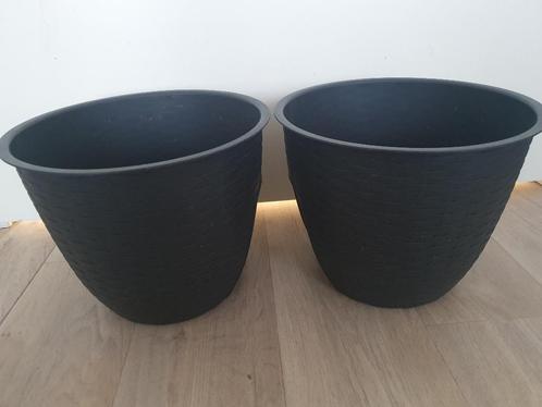 Bloempotten set zwart kunststof set 24x29cm, Tuin en Terras, Bloempotten, Gebruikt, Kunststof, Balkon, Minder dan 40 cm, 25 tot 40 cm