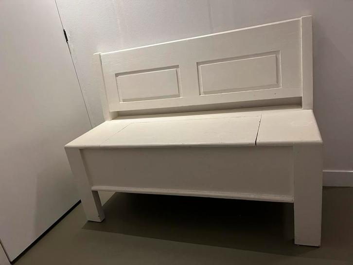 Houten Opbergbank / Klepbank, Huis en Inrichting, Banken | Bankstellen, Gebruikt, Rechte bank, Tweepersoons, Minder dan 150 cm