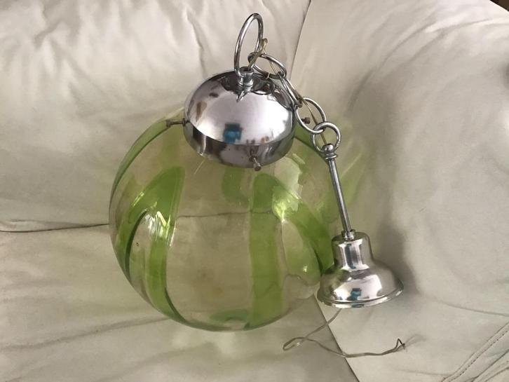 MURANO glazen bol HANGLAMP antiek, Huis en Inrichting, Lampen | Hanglampen, Gebruikt, Minder dan 50 cm, Glas, Metaal, Ophalen of Verzenden