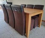 Goossens uitschuifbare eettafel licht eiken met 6 stoelen, Huis en Inrichting, Ophalen, Eikenhout, 50 tot 100 cm, Zo goed als nieuw
