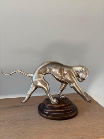 Zilvertin Tijger Beeld - 29cm - Als Nieuw! beschikbaar voor biedingen