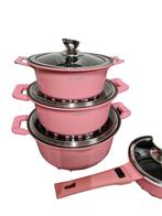 Swiss Pro Roze Pannenset met Afneembare Handvaten, Huis en Inrichting, Keuken | Potten en Pannen, Keramische plaat, Nieuw, Pannenset