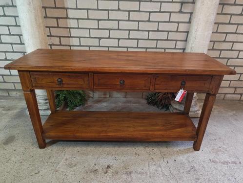 ==== Teak Sidetable 1.50 LANG ===, Huis en Inrichting, Tafels | Sidetables, Zo goed als nieuw, 25 tot 50 cm, 150 tot 200 cm, Rechthoekig