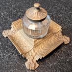 Inktpot kristal op messing onderstel, Antiek en Kunst, Antiek | Koper en Brons, Ophalen of Verzenden, Koper