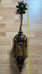 Lamp Lantaarn van smeedijzer en oud glas, Antiek en Kunst, Curiosa en Brocante, Ophalen
