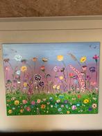 Bloemenveld Schilderij - 90x70cm - Modern Kunstwerk - Vrolij, Antiek en Kunst, Ophalen