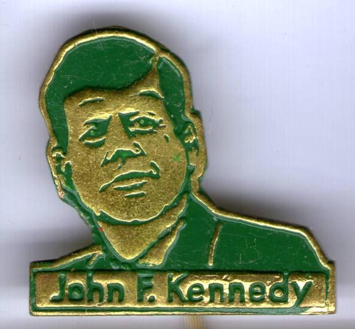John F. Kennedy groen op koper president speldje ( S_031 ), Verzamelen, Speldjes, Pins en Buttons, Zo goed als nieuw, Speldje of Pin
