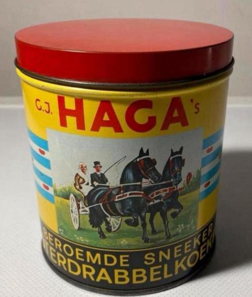 Rond blik van G.J. HAGA’s beroemde Sneeker Boterdrabbelk., Verzamelen, Blikken, Zo goed als nieuw, Overige, Overige merken, Ophalen of Verzenden