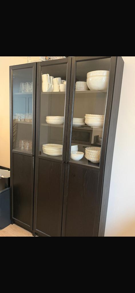 Vitrinekast billy oxberg ikea Koopje!, Huis en Inrichting, Kasten | Vitrinekasten, Gebruikt, 200 cm of meer, 50 tot 100 cm, 25 tot 50 cm