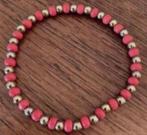 Oranje armbandje met zilverkleurige kraaltjes, kralen, Overige materialen, Oranje, Ophalen of Verzenden, Zo goed als nieuw