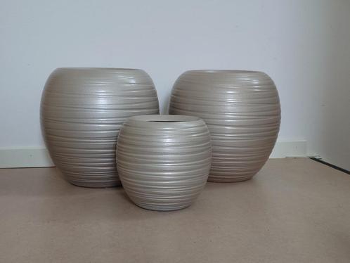 3 metallic bloempotten voor binnen, Tuin en Terras, Bloempotten, Gebruikt, Aardewerk, Binnen, Minder dan 40 cm, 25 tot 40 cm, Rond