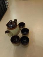Vintage Japans aardewerk bruin glazuur 4 kops theepot, Antiek en Kunst, Ophalen