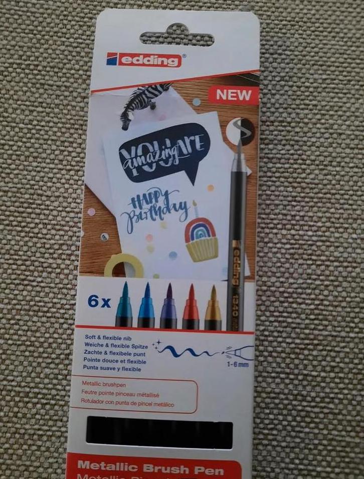Edding 1340 brush pen metallic set 6 stiften, Diversen, Schrijfwaren, Zo goed als nieuw, Ophalen of Verzenden