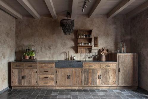 Landelijke buitenkeuken oud hout met granieten blad., Tuin en Terras, Buitenkeukens, Nieuw, Gas, Vrijstaand, Ophalen of Verzenden