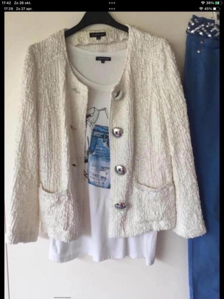 Caroline Biss tdhirt met jasje maat 36, Kleding | Dames, Jasjes, Kostuums en Pakken, Zo goed als nieuw, Jasje, Maat 36 (S), Wit
