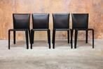 ZGANieuw! 4 zwarte leren Bontempi Clark design stoelen, Huis en Inrichting, Stoelen, Bontempi, Zwart, Design, Leer