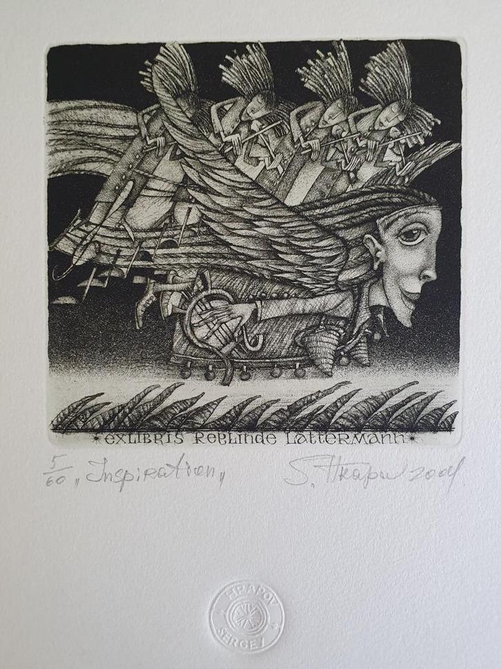 Exlibris / Ex libris S. Hrapov, Inspiration, Antiek en Kunst, Kunst | Etsen en Gravures, Verzenden