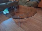 Vintage salontafel jaren '70 met rookglas en rotan mand, Huis en Inrichting, Tafels | Salontafels, Ophalen, 50 tot 100 cm, Rond