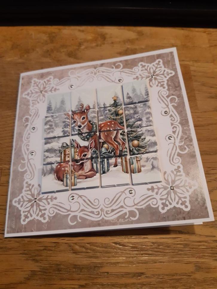 Kerst-2 rendieren(1241), Hobby en Vrije tijd, Kaarten | Zelfgemaakt, Nieuw, Kerst, Ophalen of Verzenden
