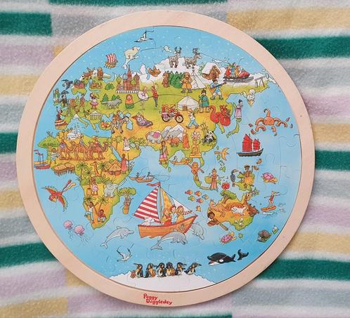 Goki wereld puzzel ronde puzzel tweezijdig, Kinderen en Baby's, Speelgoed | Kinderpuzzels, Zo goed als nieuw, 6 jaar of ouder