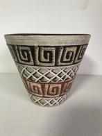 Retro bloempot kruispatroon beige bruin terracotta, Ophalen, Huis en Inrichting
