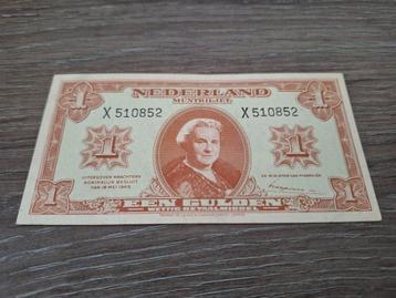 Vrijwel UNC biljet 1 gulden 1945, 1-lettervariant, 5mm serie beschikbaar voor biedingen