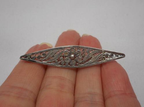 Zilveren antiek filigrain broche nr.770, Sieraden, Tassen en Uiterlijk, Broches, Zo goed als nieuw, Zilver, Zilver, 4 tot 7 cm