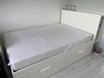 Bed net hoofdbord en verstelbare lattebodem 140x200, Ophalen, Wit, Tweepersoons, 140 cm